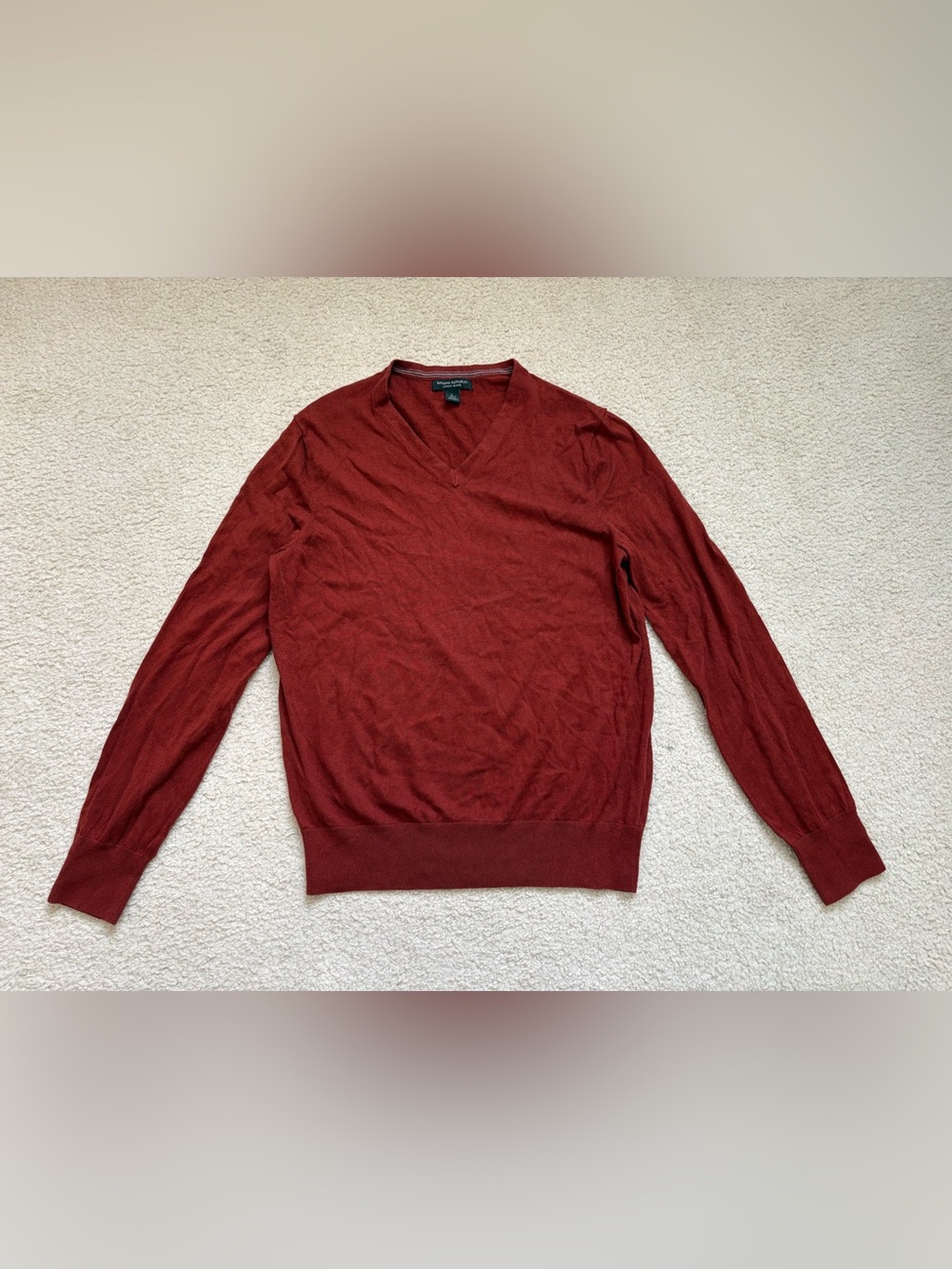 Banana Republic burgundy silk cashmere cotton vneck sweater sz L preppy academia